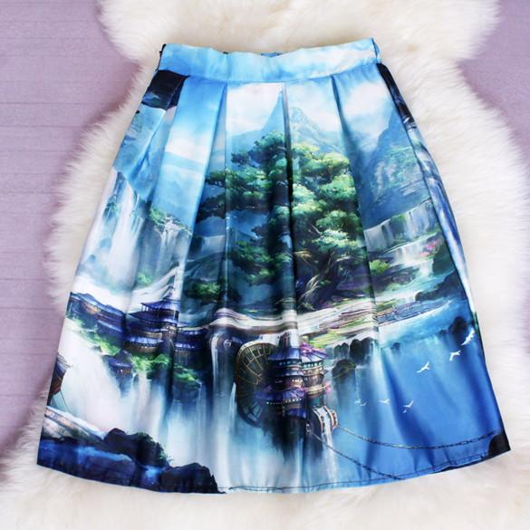 Women's Print Pleated Loose Knee Length Skirt - MeetYoursFashion - 3