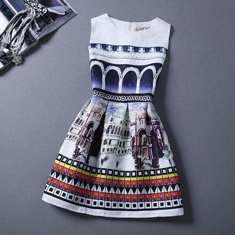 Print Pleated Short Mini Tank Dress - MeetYoursFashion - 2