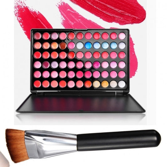 Fashion Ladies Women 66 Color Makeup Lip Gloss Palette Cosmetic With Powder Brush