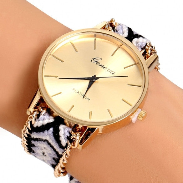 Handmade Braided Casual Women Friendship Bracelet Watch Round Dial Quartz Wrist Watch - Meet Yours Fashion - 2