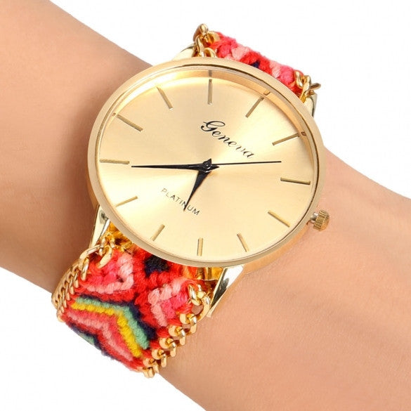 Handmade Braided Casual Women Friendship Bracelet Watch Round Dial Quartz Wrist Watch - Meet Yours Fashion - 4
