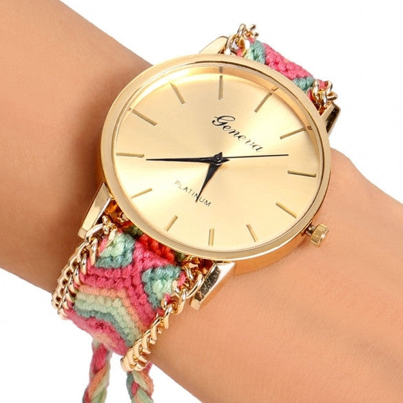 Handmade Braided Casual Women Friendship Bracelet Watch Round Dial Quartz Wrist Watch - Meet Yours Fashion - 7