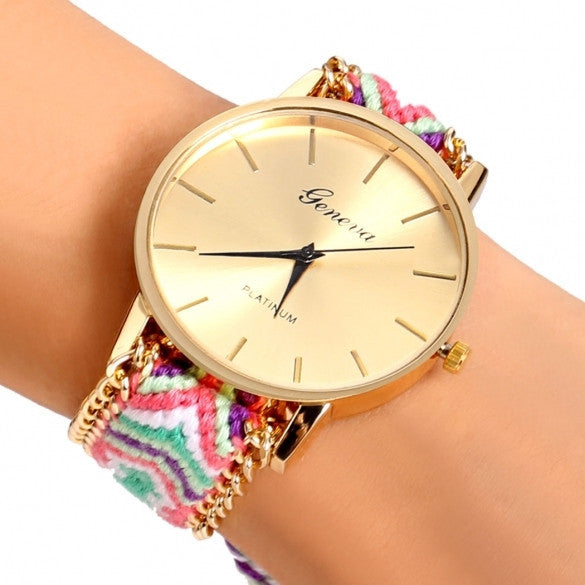 Handmade Braided Casual Women Friendship Bracelet Watch Round Dial Quartz Wrist Watch - Meet Yours Fashion - 12
