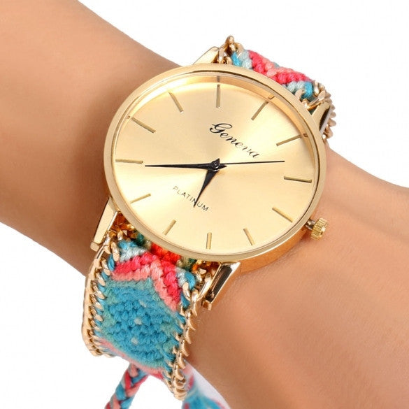 Handmade Braided Casual Women Friendship Bracelet Watch Round Dial Quartz Wrist Watch - Meet Yours Fashion - 13