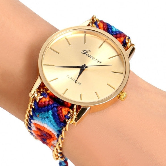 Handmade Braided Casual Women Friendship Bracelet Watch Round Dial Quartz Wrist Watch - Meet Yours Fashion - 14