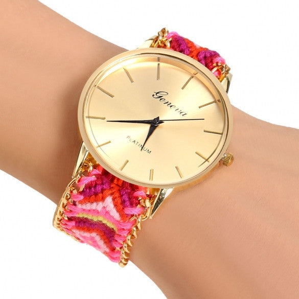 Handmade Braided Casual Women Friendship Bracelet Watch Round Dial Quartz Wrist Watch - Meet Yours Fashion - 15