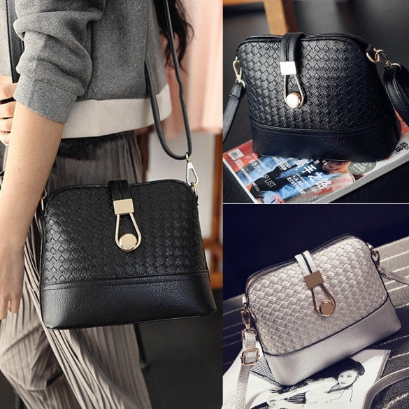 Fashion Korean Women Synthetic Leather Shoulder Small Bag Tote Weave Pattern Clutch Handbag Purse