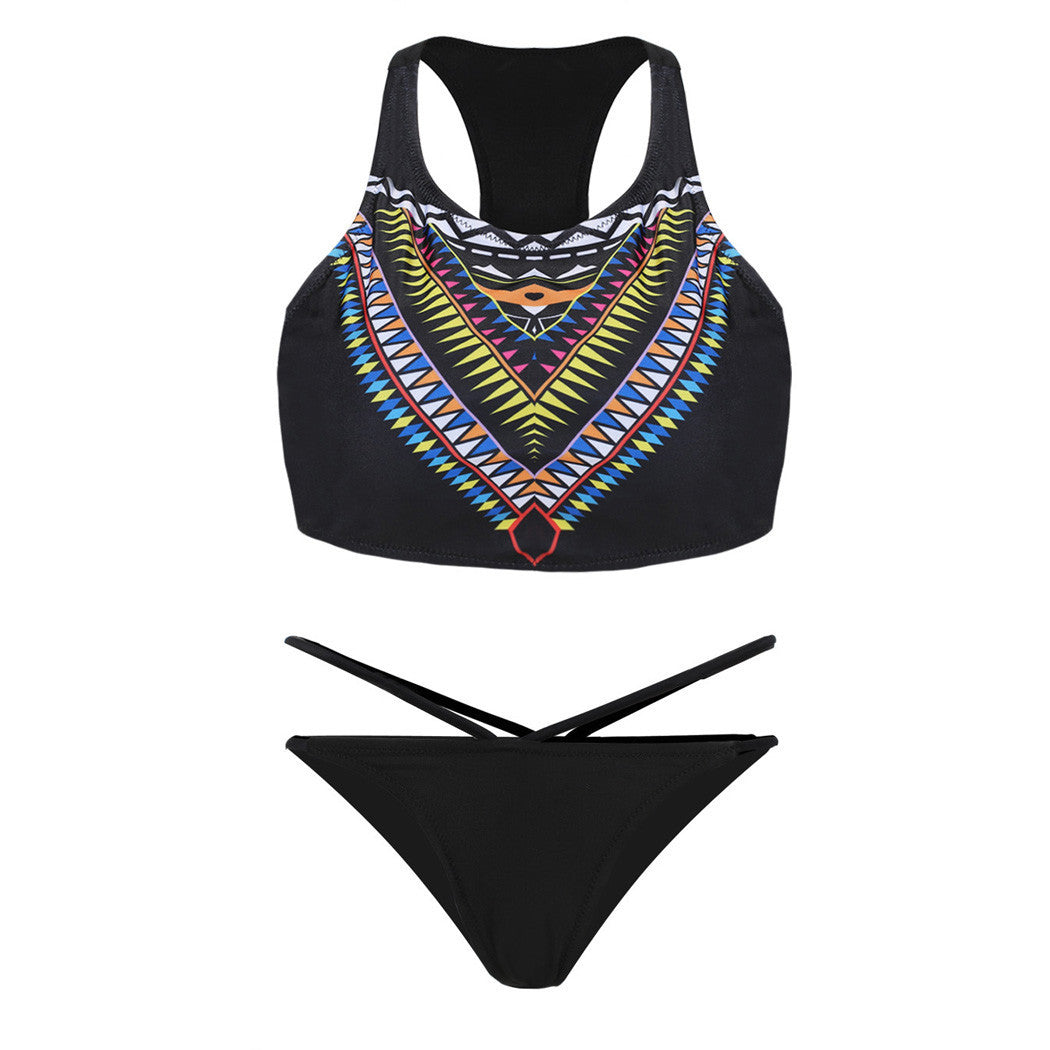 Geometric Print Off Bear Shoulder Low Waist Cut Out Bikini Beach Wear - Meet Yours Fashion - 2