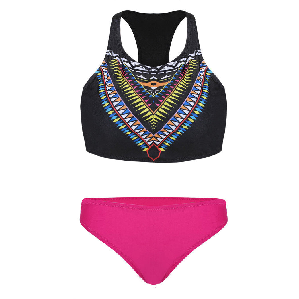 Geometric Print Off Bear Shoulder Low Waist Cut Out Bikini Beach Wear - Meet Yours Fashion - 3