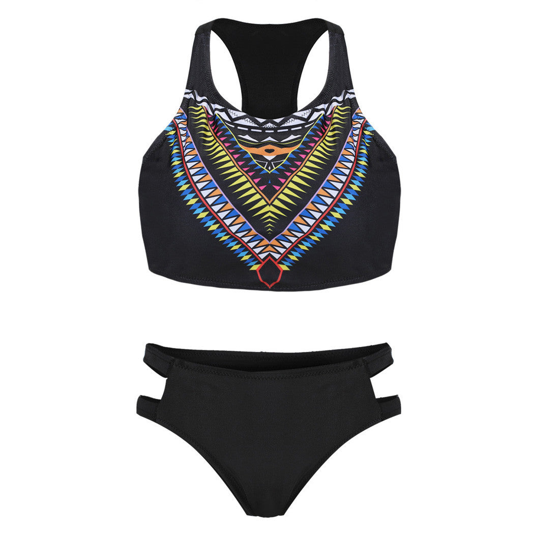 Geometric Print Off Bear Shoulder Low Waist Cut Out Bikini Beach Wear - Meet Yours Fashion - 5