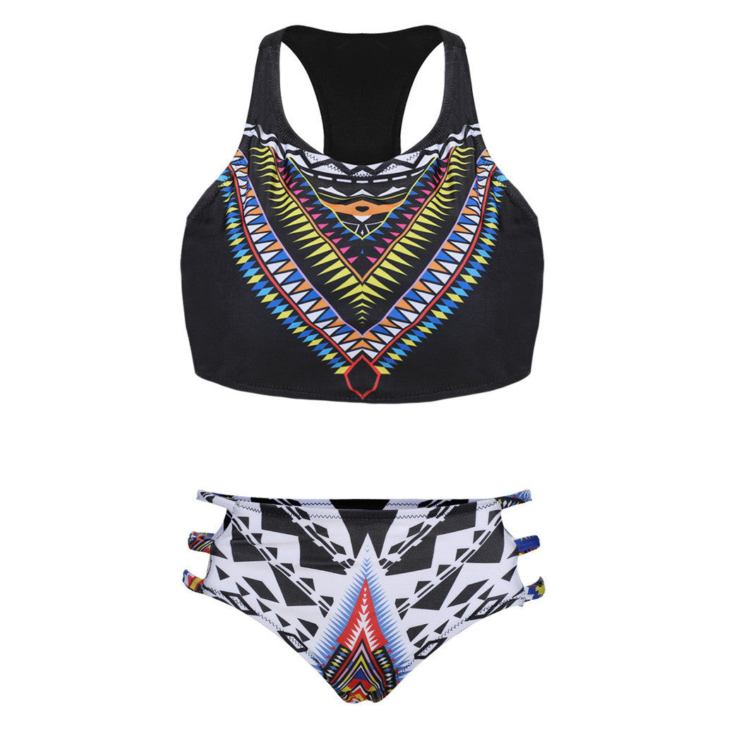 Geometric Print Off Bear Shoulder Low Waist Cut Out Bikini Beach Wear - Meet Yours Fashion - 7