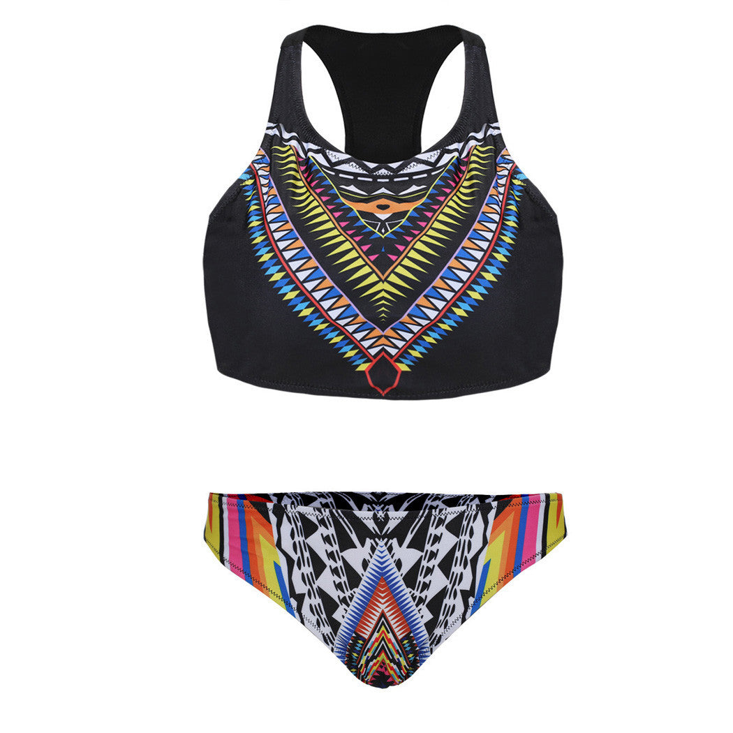 Geometric Print Off Bear Shoulder Low Waist Cut Out Bikini Beach Wear - Meet Yours Fashion - 8