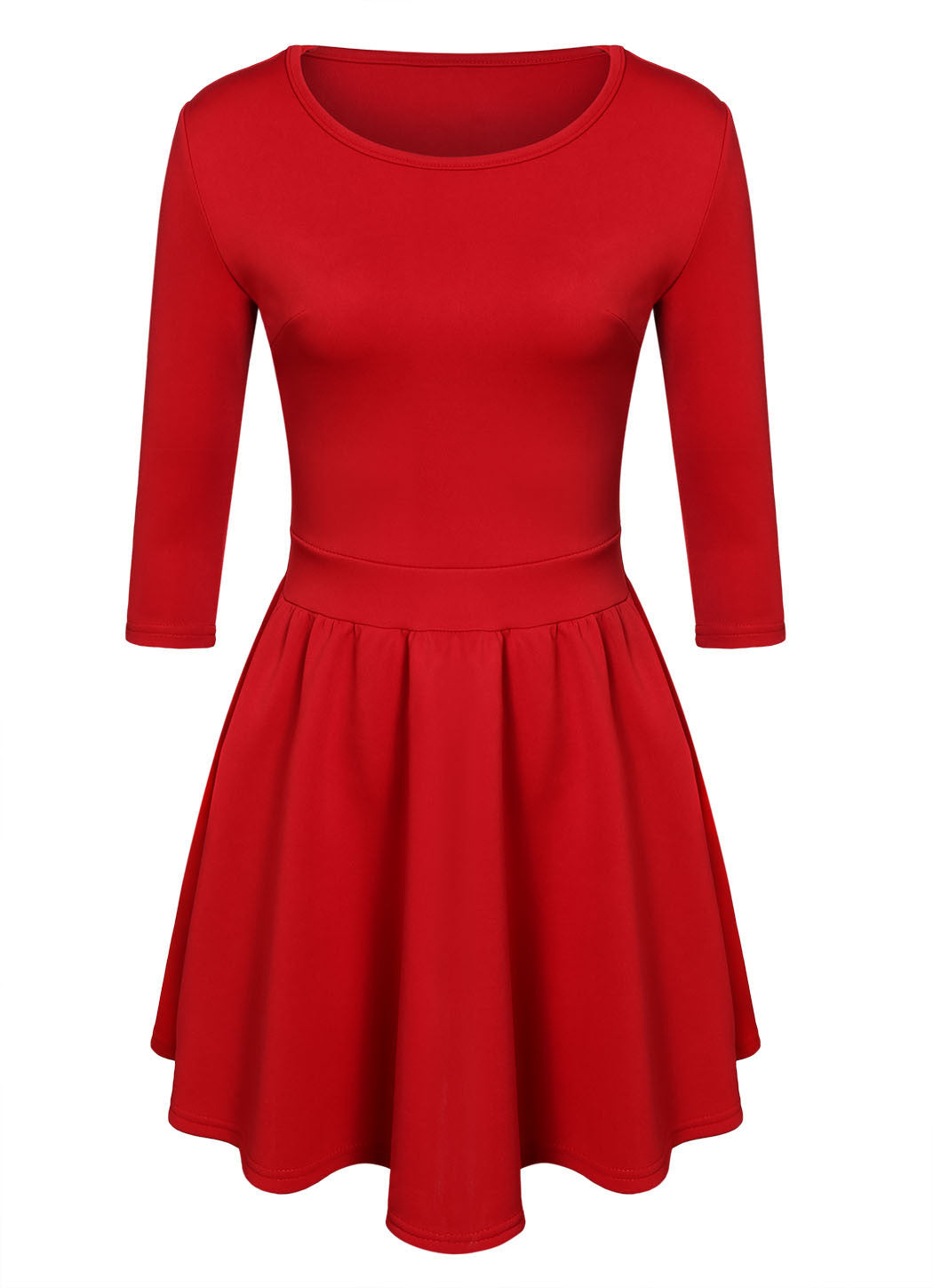 3/4 Sleeves Pleated A-line Short Skater Dress