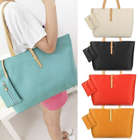 Fashionable Women's Synthetic Leather Solid Shoulder Tote Bag Handbag