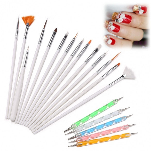 20pcs Nail Art Design Set Dotting Painting Drawing Polish White Brush Pen Tools