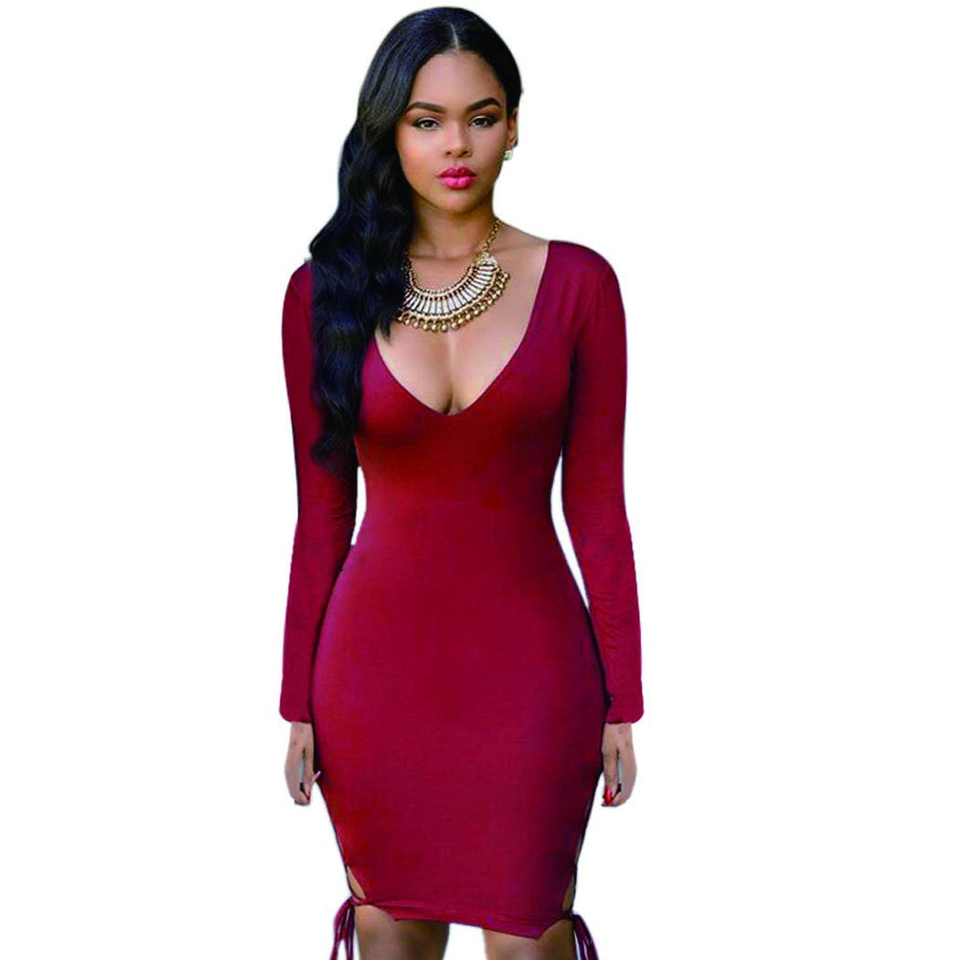 Deep V-neck Hollow Out Bandage Package Hip Short Dress Clubwear - MeetYoursFashion - 3