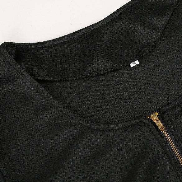 Long Sleeves Zipper High Waist Pleated Little Black Dress - MeetYoursFashion - 7