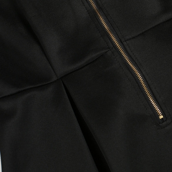 Long Sleeves Zipper High Waist Pleated Little Black Dress - MeetYoursFashion - 8