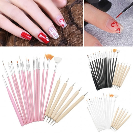 20pc UV GEL Acrylic Nail Art Tips Design Brush Set, 15 Nail Art Painting Pens+ 5 Wood Dotting Painting Pens