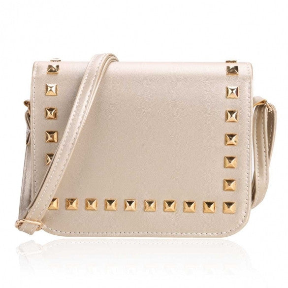 New Women Synthetic Leather Messenger Bag Rivets Decor Flap Hard Casual Party Shoulder Bag