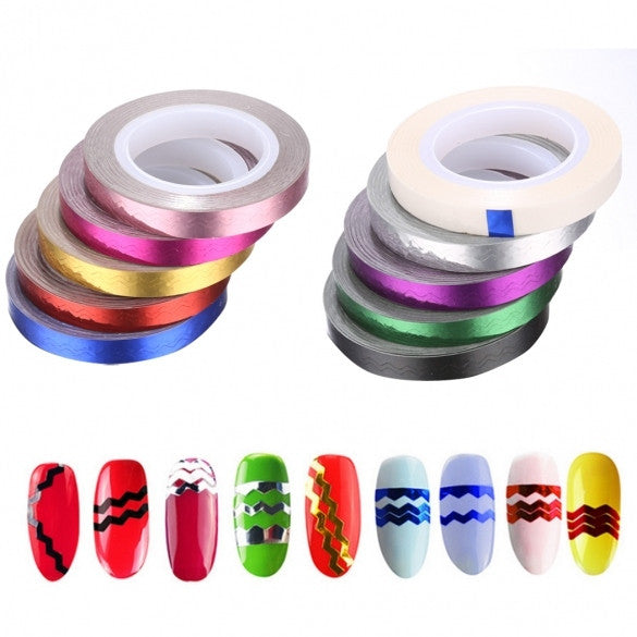 New Women 10 Rollers Striping Tape Line Solid 3D DIY Nail Art Tips Decal Sticker For Nail Polish
