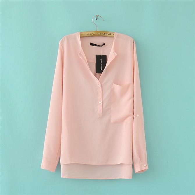 Chiffon V-neck Irregular Pure Color Casual Blouse - Meet Yours Fashion - 4