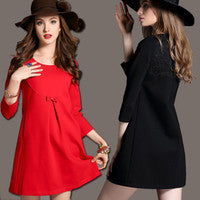 Lace Patchwork 3/4 Sleeves Short Loose Dress - MeetYoursFashion - 2