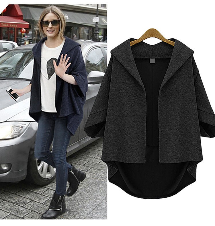 Solid 3/4 Sleeves Cardigan Batwing Plus Size Coat - Meet Yours Fashion - 5