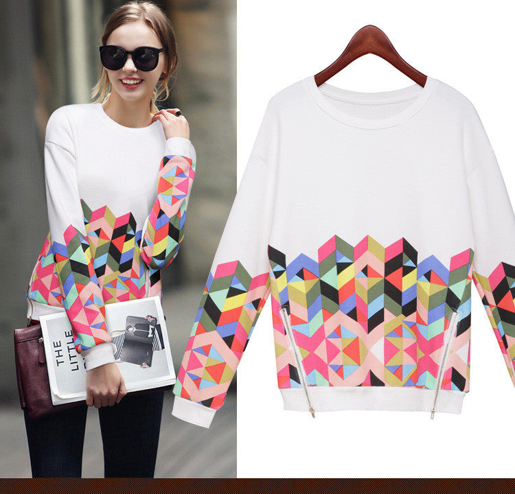 Trendy Print Scoop Pullover Light Slim Sweatshirt - Meet Yours Fashion - 2