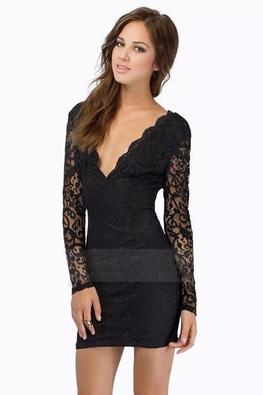 Lace Floral V-neck Backless Long Sleeve Short Dress - Meet Yours Fashion - 4