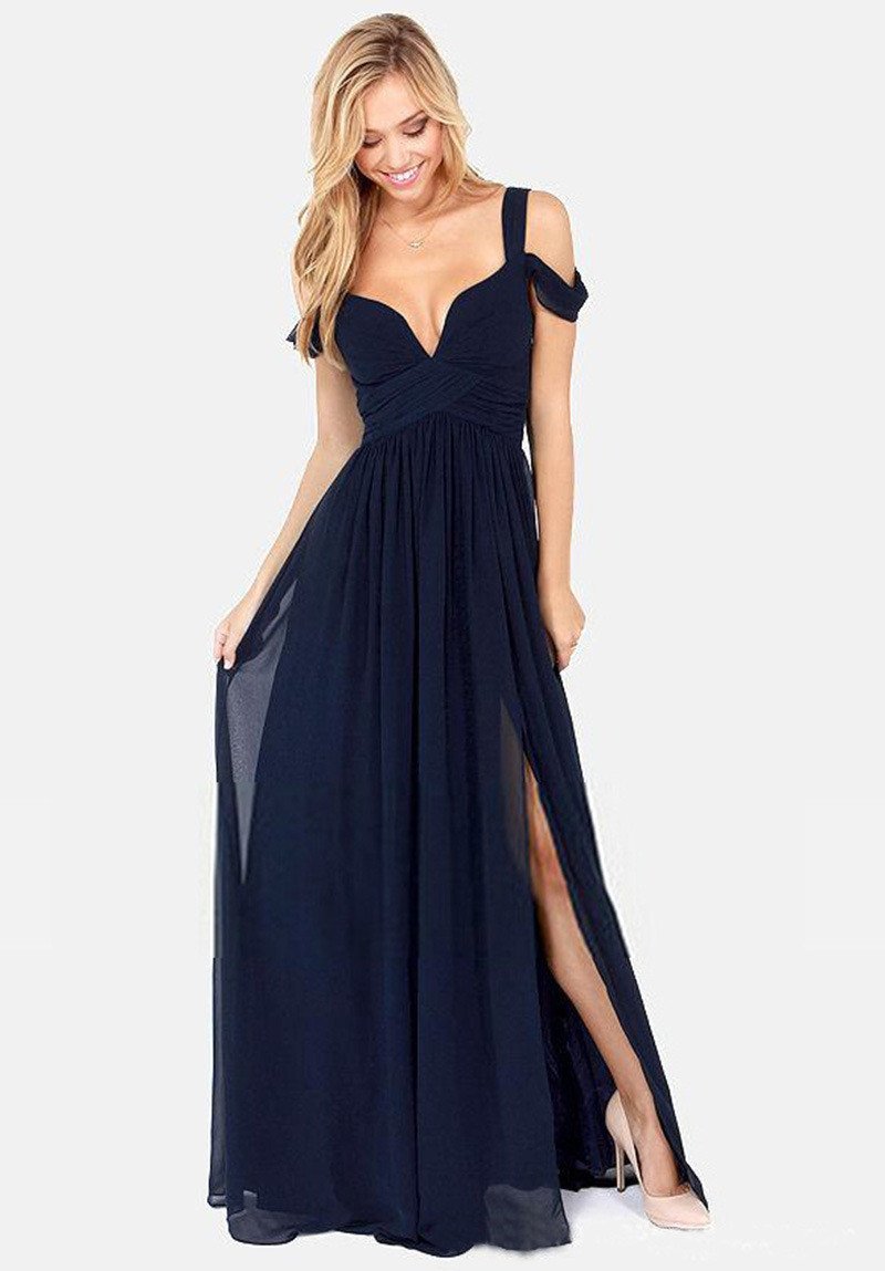 Solid Color Sexy Backless V-neck Party Dress Long Dress - Meet Yours Fashion - 5