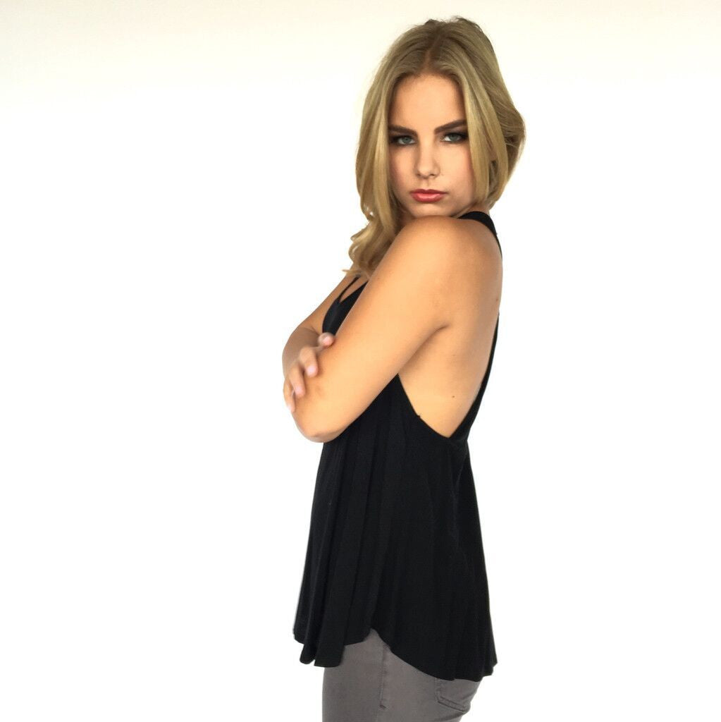 Scoop Sleeveless Backless Pure Color Backcross Blouse - Meet Yours Fashion - 5