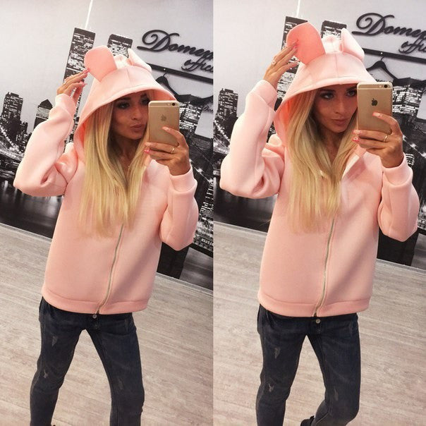 Solid Candy Color Zipper Cute Short Hooded Coat - Meet Yours Fashion - 6