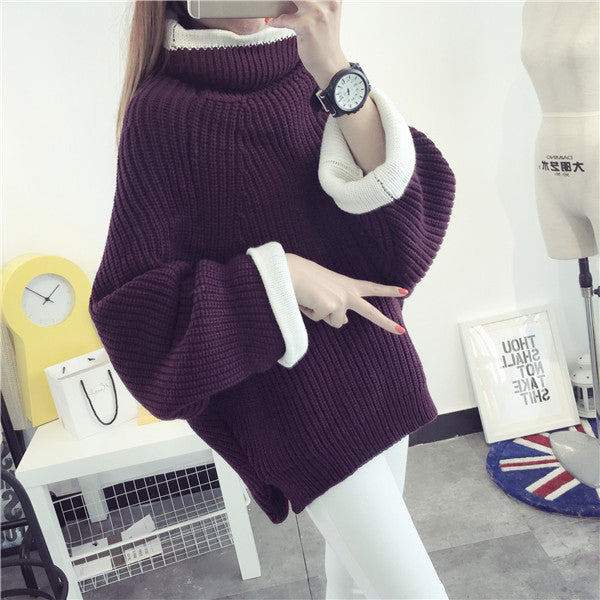 Korean Solid Color Knit Big Pullover Splicing Sweater - Meet Yours Fashion - 4