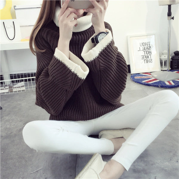 Korean Solid Color Knit Big Pullover Splicing Sweater - Meet Yours Fashion - 5