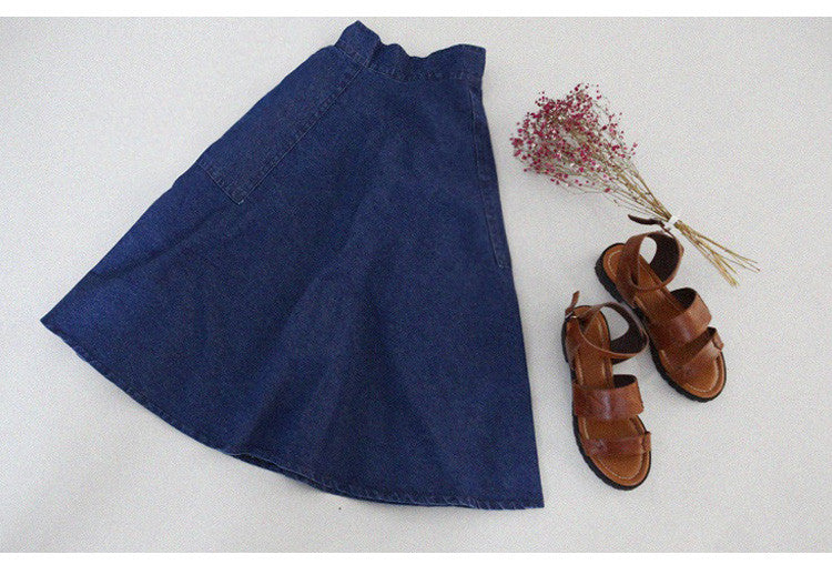 A-line Flared Pleated Slim Denim Middle Skirt - Meet Yours Fashion - 4