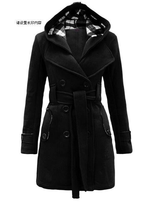 Plus Size Double Breasted Long with Belt Hooded Coat - MeetYoursFashion - 3
