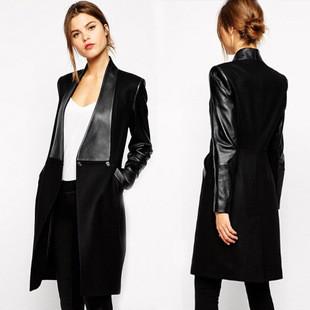 PU Patchwork Lapel Long Sleeves Knee-length Coats - Meet Yours Fashion - 2