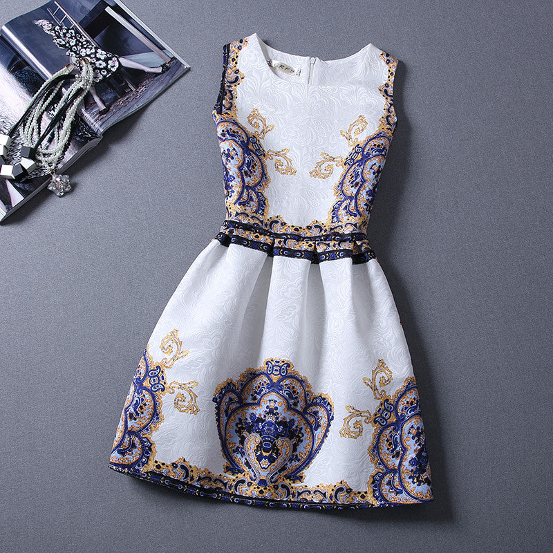 Elegant Vintage Flower Print Sleeveless Mini Tank Dress - MeetYoursFashion - 1