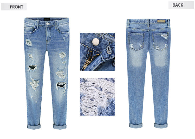 Beggar Style Holes Ripped Frayed Loose Long Jeans - Meet Yours Fashion - 4