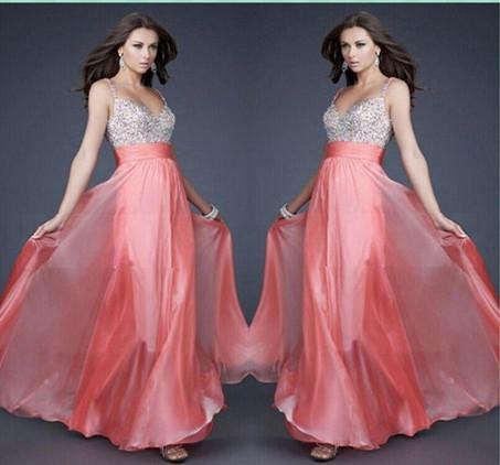 Fashion Chiffon V-neck Splicing Long Prom Party Dress - Meet Yours Fashion - 4