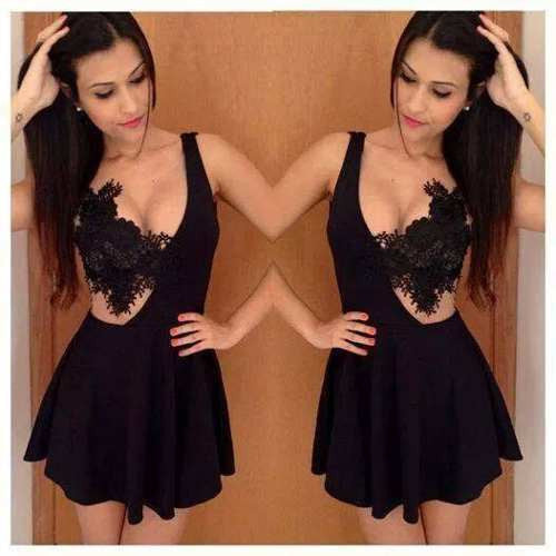 Lace Patchwork V-neck Backless Short Dress - MeetYoursFashion - 4