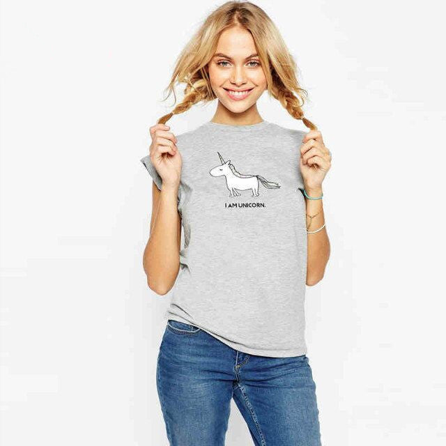 Fashion Unicorn print Scoop Short Sleeves Casual Loose T-shirt