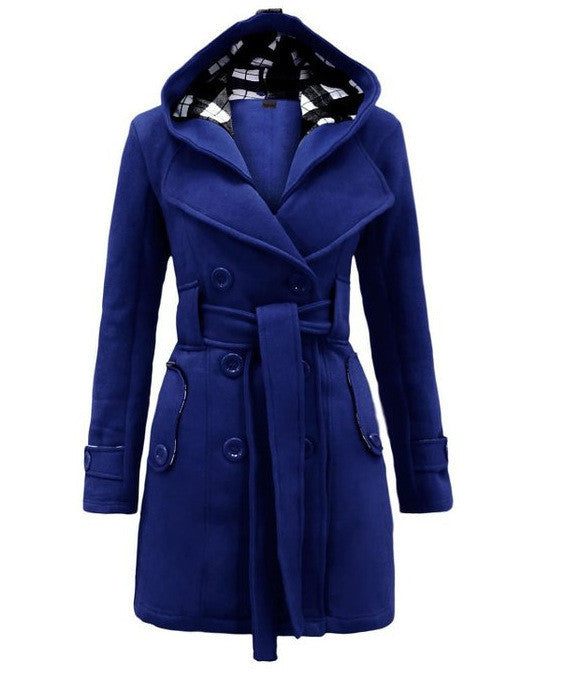 Plus Size Double Breasted Long with Belt Hooded Coat - MeetYoursFashion - 6
