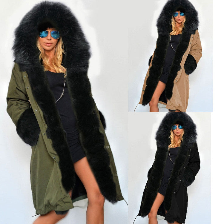 Zipper Hooded Faux Fur Cuff Long Cotton Coat - Meet Yours Fashion - 2