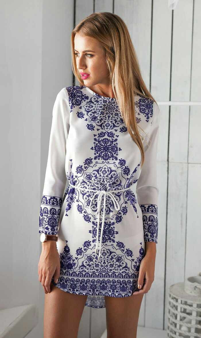 Floral Print Irregular Long Sleeves Short Dress - MeetYoursFashion - 3