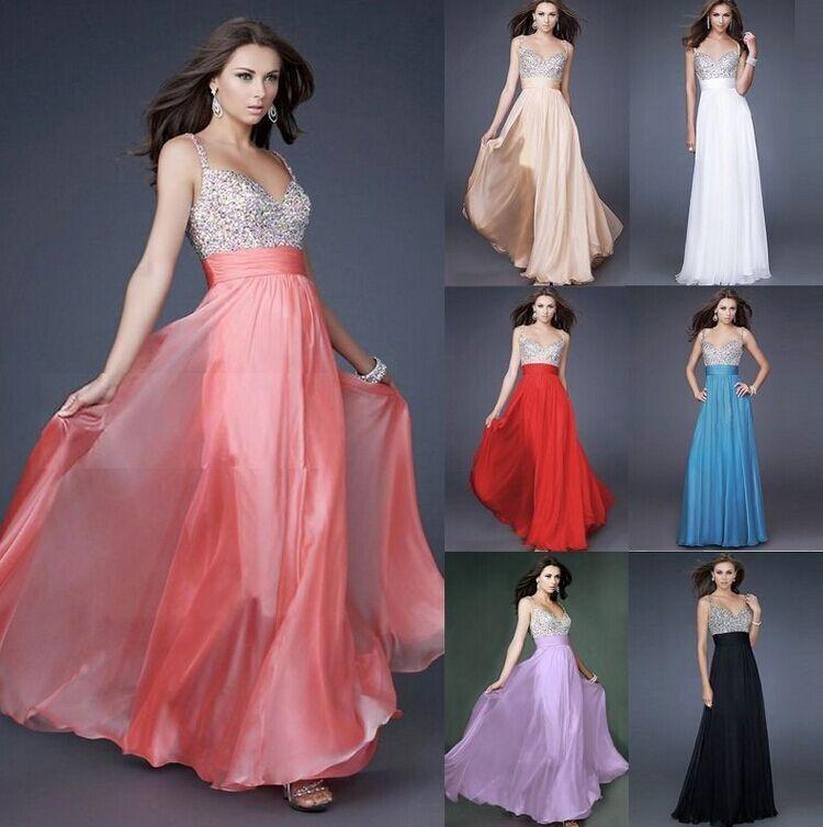 Fashion Chiffon V-neck Splicing Long Prom Party Dress - Meet Yours Fashion - 1