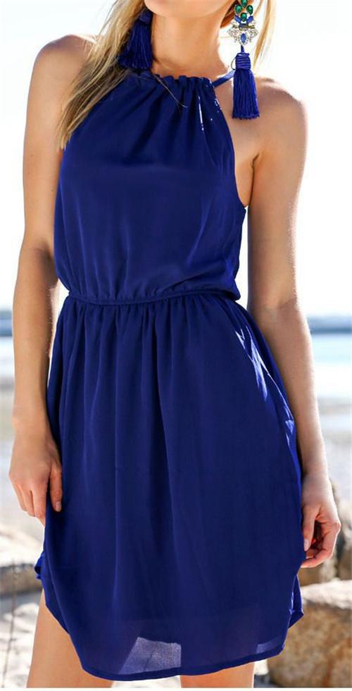 Pure Color O-neck Backless Sleeveless Short Dress - Meet Yours Fashion - 3