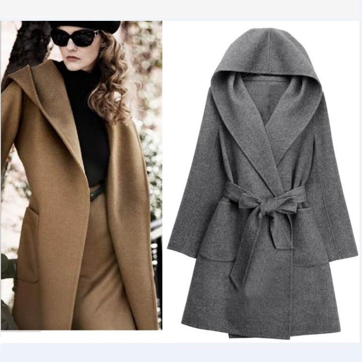 Hooded Belt Casual Suede Mid-length Plus Size Coat - Meet Yours Fashion - 2