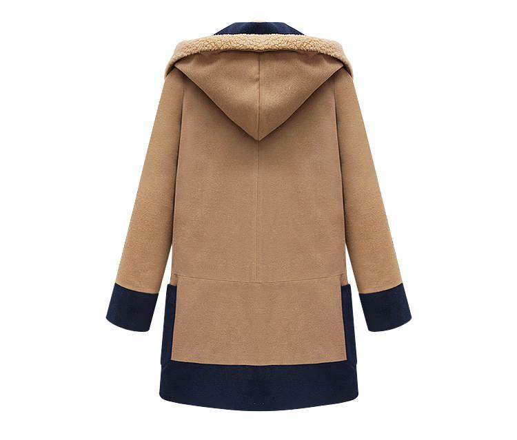 Plus Size Turn Down Color Splicing Long Wool Coat - Meet Yours Fashion - 4